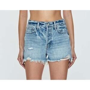 Pistola Nova Relaxed Distressed Cutoff High Rise Button Fly Jean Shorts Blue 27